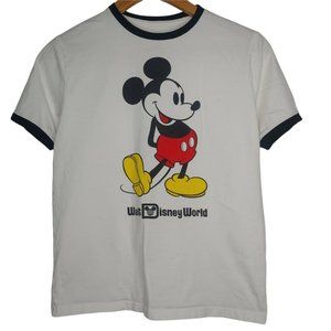 Disney Parks Authentic Original Mickey Mouse Youth XL T Shirt White Black Ringer